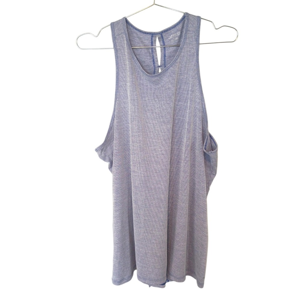 BCG Womens XL Blue White Striped Split Back Racerback Activewear Tank Top